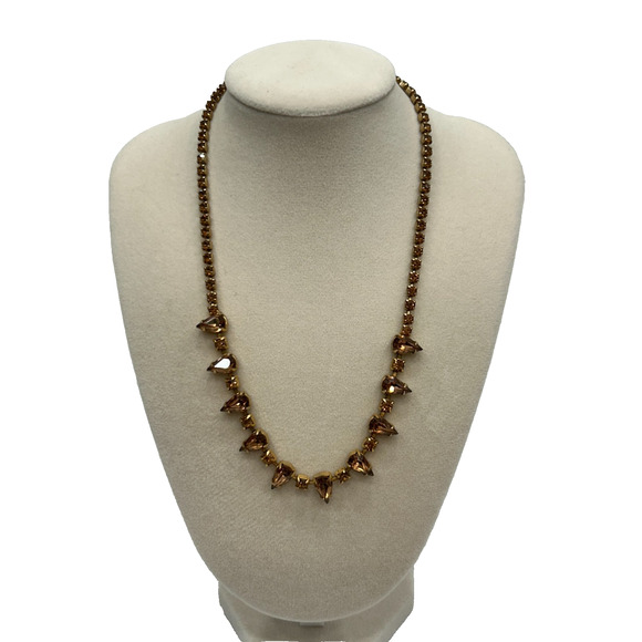 Weiss Faceted Amber Brown Elegant Gold Tone Statement Teardrop Crystal Necklace - Picture 1 of 10